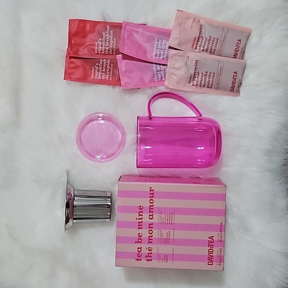 NIB Davidstea VALENTINE'S PINK Double Walled Nordic Mug Be Mine Set  Davids Tea